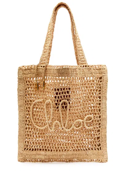 Chloé Chloe Summer Banana Logo Raffia Tote