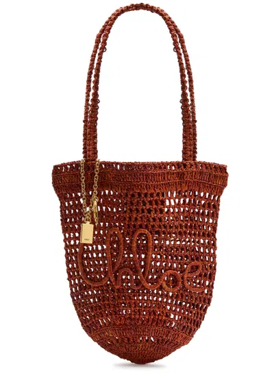 Chloé Chloe Summer Banana Logo Raffia Tote In Brown