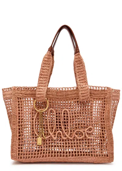 Chloé Chloe Summer Banana Logo Raffia Tote Bag In Pink