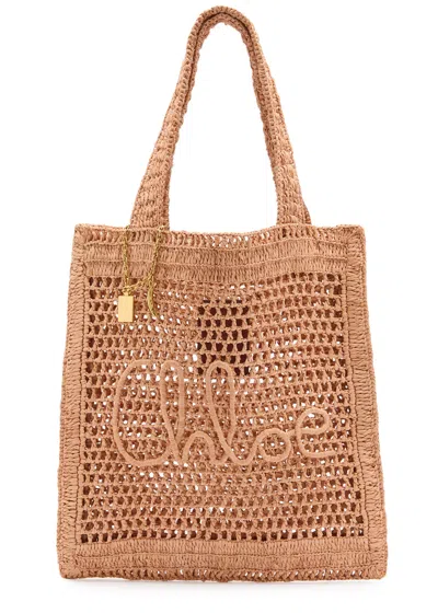 CHLOÉ CHLOE SUMMER BANANA LOGO RAFFIA TOTE