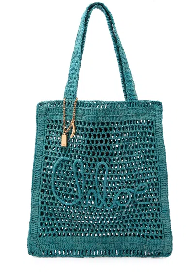 CHLOÉ CHLOE SUMMER BANANA LOGO RAFFIA TOTE