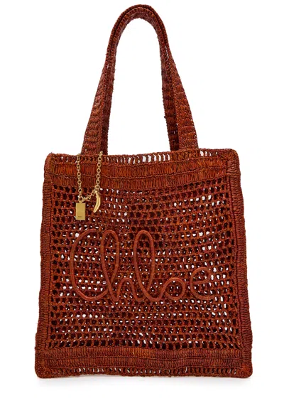 Chloé Chloe Summer Banana Logo Raffia Tote In Brown
