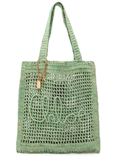 CHLOÉ CHLOE SUMMER BANANA LOGO RAFFIA TOTE