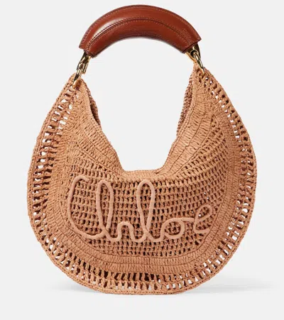 Chloé Summer Banana Raffia-effect Shoulder Bag In Nude