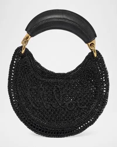 Chloé Summer Banana Mini Hobo Bag In Metallic Crochet In Black
