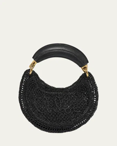 Chloé Mini Summer Banana Hobo Bag In Black Crochet With Leather Details Women