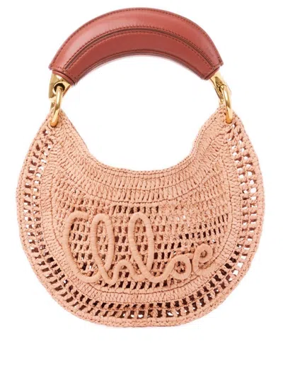 Chloé Chloè Summer Banana Mini Hobo Handbag - Stylish Raffia And Leather Design In Sand
