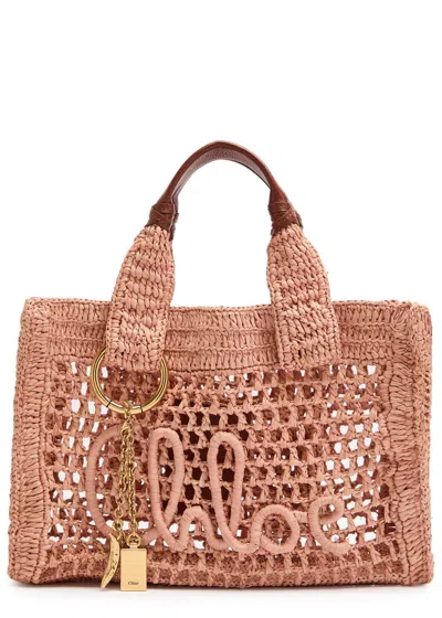 Chloé Chloe Summer Banana Mini Leather And Raffia Tote In Pink