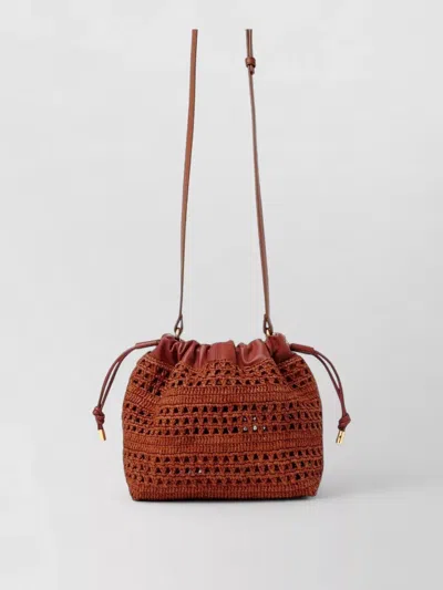 Chloé Summer Banana Mini Raffia Drawstring Bag In Brown