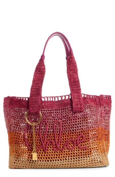 CHLOÉ CHLOÉ SUMMER BANANA OMBRÉ CROCHET RAFFIA TOTE BAG
