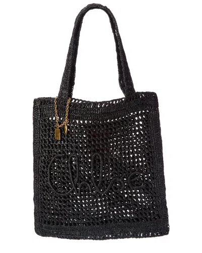 Chloé Women Summer Banana Rafia Tote In Black