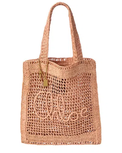Chloé Chloe Women Antiqued Pink Raffia Estate Banana Shopping Bag In Pattern