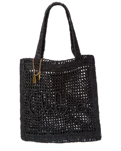 Chloé Women Summer Banana Rafia Tote In Black