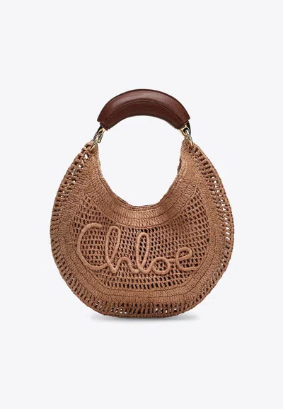 Chloé Summer Banana Raffia Hobo Bag In Sand
