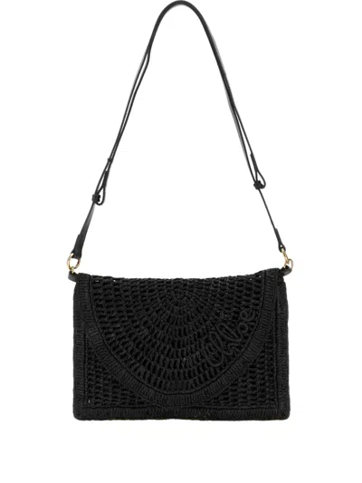 Chloé Summer Banana Raffia Shoulder Bag In Black