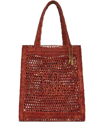 Chloé Summer Banana Raffia Tote Bag In Brown