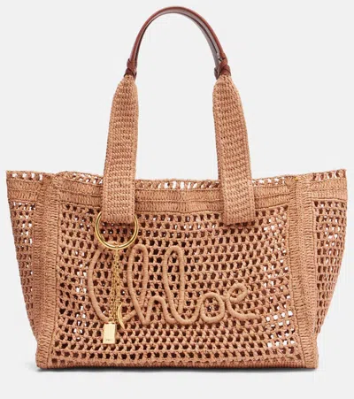 Chloé Summer Banana Raffia Tote Bag In Brown