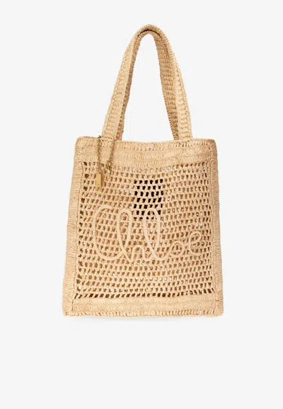 Chloé Summer Banana Raffia Tote Bag In Sand