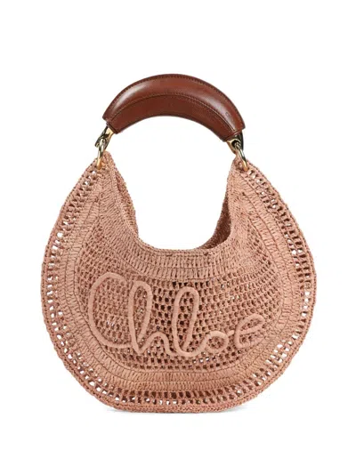 Chloé Summer Banana Rafia Hobo Bag In Sand