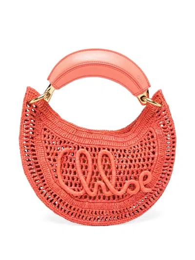 Chloé Summer Banana Rafia Mini Hobo Bag In Orange