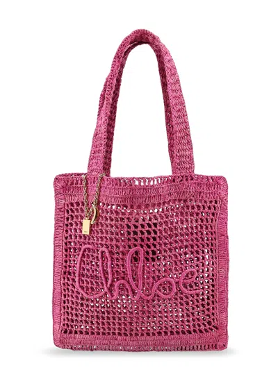 Chloé Chloe Women Fuchsia Raffia Estate Banana Shopping Bag In Pink