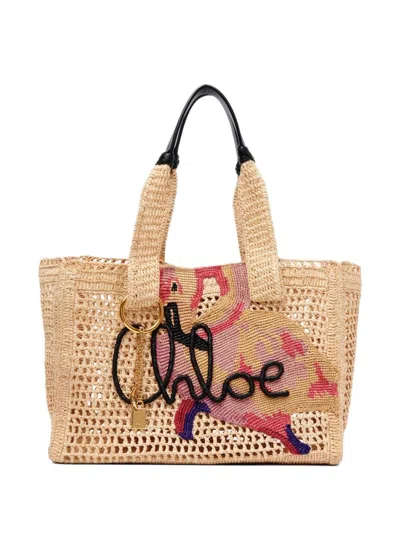 Chloé Summer Banana Rafia Tote Bag In Sand