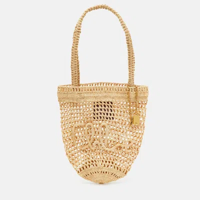 Pre-owned Chloé Summer Banana Small Beige Raffia Tote In Sand
