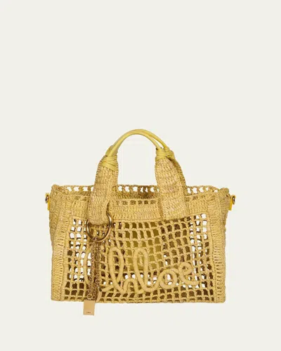 Chloé Summer Banana Small Raffia Tote Bag In Yellow
