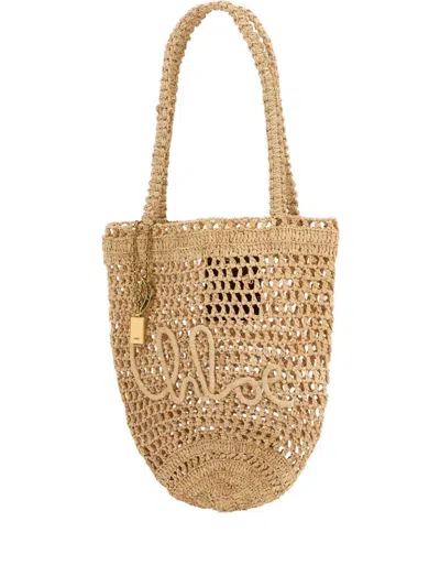 Chloé Chloe Women Raffia Small Summer Banana Shopping Bag In Brown