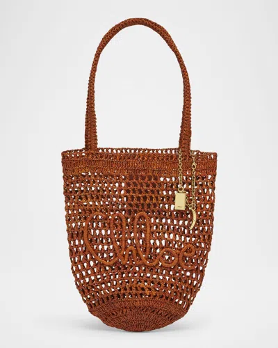 Chloé Summer Banana Small Tote Bag In Crochet Paper And Leather