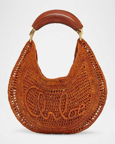 Chloé Summer Banana Top-handle Bag In Crochet Fabric In Brown