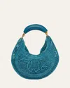 Chloé Summer Banana Top-handle Bag In Crochet Fabric In Stormy Sea