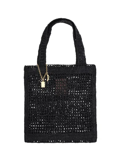 Chloé Women Summer Banana Rafia Tote In Black