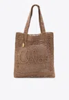 Chloé Summer Banana Embellished Crocheted Embroidered Faux Raffia Tote In Beige