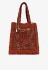 Chloé Clay Brown Raffia Summer Banana Tote Bag In Red