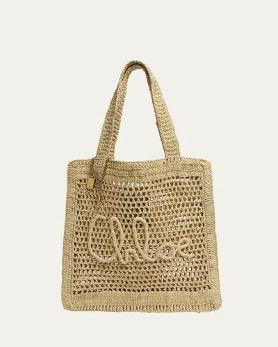 Chloé Summer Banana Tote Bag In Crochet Fabric In Hot Sand