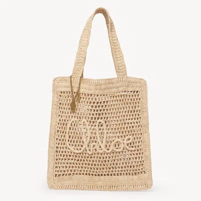 CHLOÉ SAC CABAS SUMMER BANANA EN RAPHIA FEMME BEIGE TAILLE ONESIZE 100% RAPHIA