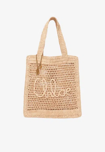 Chloé Summer Banana Tote Bag In Raffia In Sand