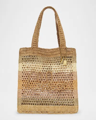 Chloé Summer Banana Tote Bag In Striped Crochet Paper And Leather