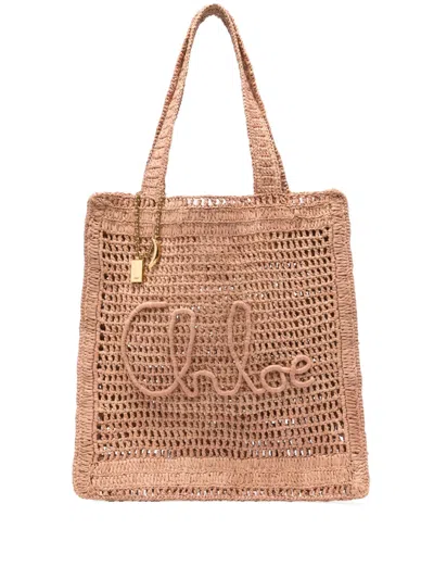 Chloé Summer Banana Embellished Crocheted Embroidered Faux Raffia Tote In Neutrals