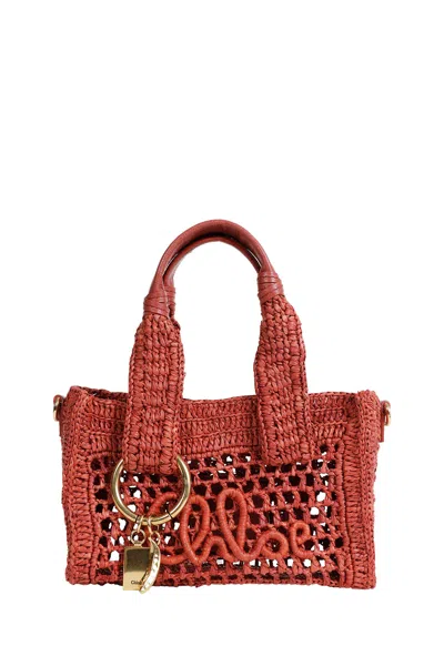 Chloé Summer Banana Medium Woven Logo-patch Tote Bag In Red