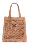 Chloé Summer Banana Embellished Crocheted Embroidered Faux Raffia Tote In Summery Beige