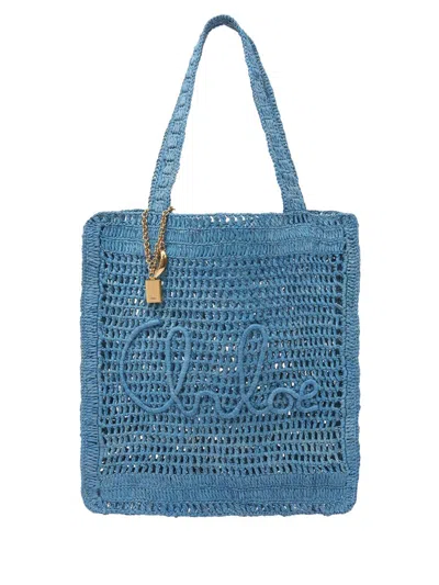 Chloé Women's Summer Banana Raffia Tote Bag In Stormy Sea