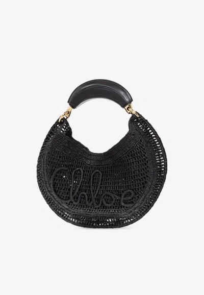 Chloé Summer Banana Woven Basket Bag In Black