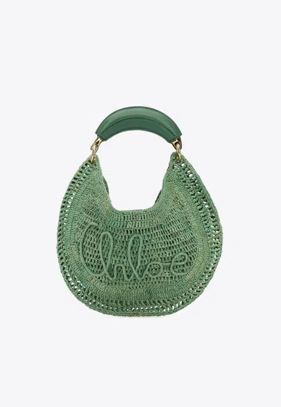 Chloé Summer Banana Woven-raffia Hobo Bag In Green