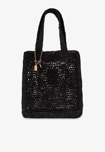 Chloé Women Summer Banana Rafia Tote In Black