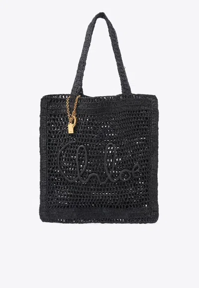 CHLOÉ SUMMER BANANA WOVEN-RAFFIA TOTE BAG
