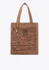 Chloé Summer Banana Embellished Crocheted Embroidered Faux Raffia Tote In Beige