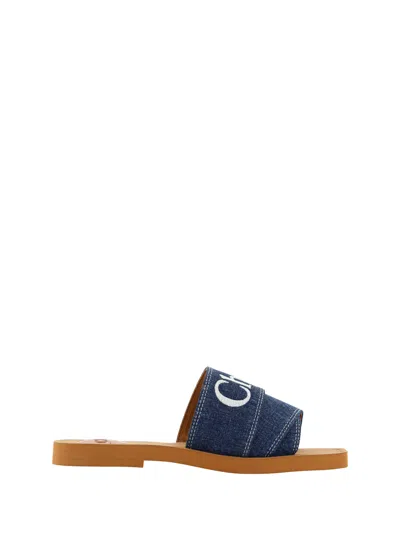Chloé Sumptuous Cotton Woody Slide Sandals In Women's In Blue