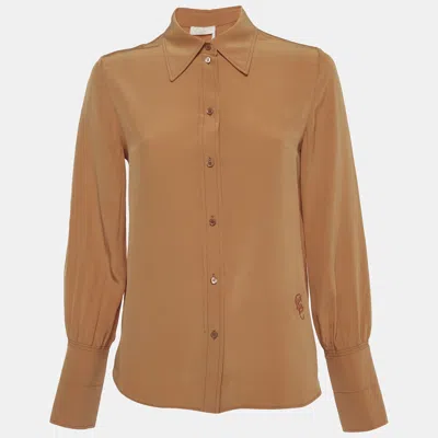 Pre-owned Chloé Sunburn Brown Chiffon Long Sleeves Blouse S